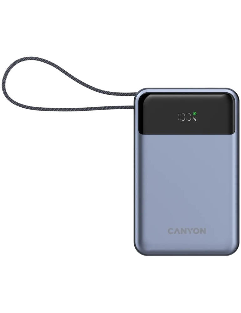 CANYON Powerbank OnPower PB-600, 65W Fast Charge Ultrakompaktes 20.000mAh Modell, Integriertes 65 W USB-C-Kabel, Display