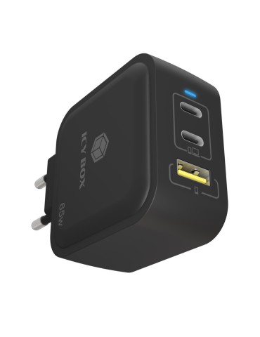 Icy Box 3Port 65W GaN Ladegerät mit PD 3.0 2x USB Type-C 1x USB