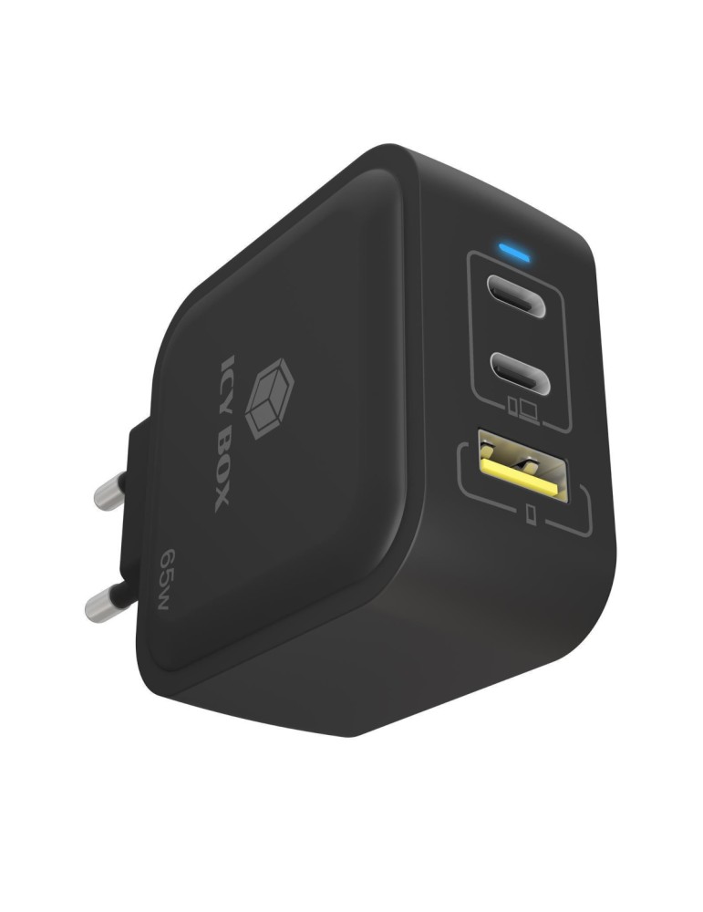 Icy Box 3Port 65W GaN Ladegerät mit PD 3.0 2x USB Type-C 1x USB