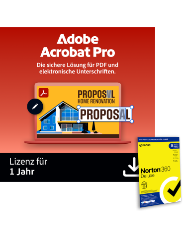 Adobe Acrobat Pro |1 Jahr | PC/Mac inkl. Norton 360 Deluxe | 12 Monate | 5 Geräte