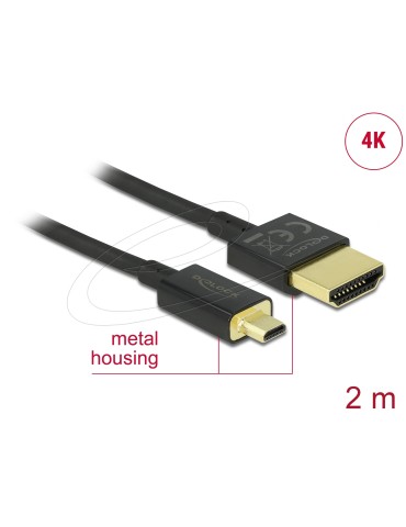 Delock Kabel High Speed HDMI mit Ethernet HDMI-A Stecker HDMI Micro-D Stecker 3D 4K 2 m Slim High Quality