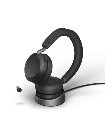 Jabra Evolve2 75 Headset, USB-C Kabellos, Bluetooth, Schwarz, mit Ladestation [MS zertifiziert]