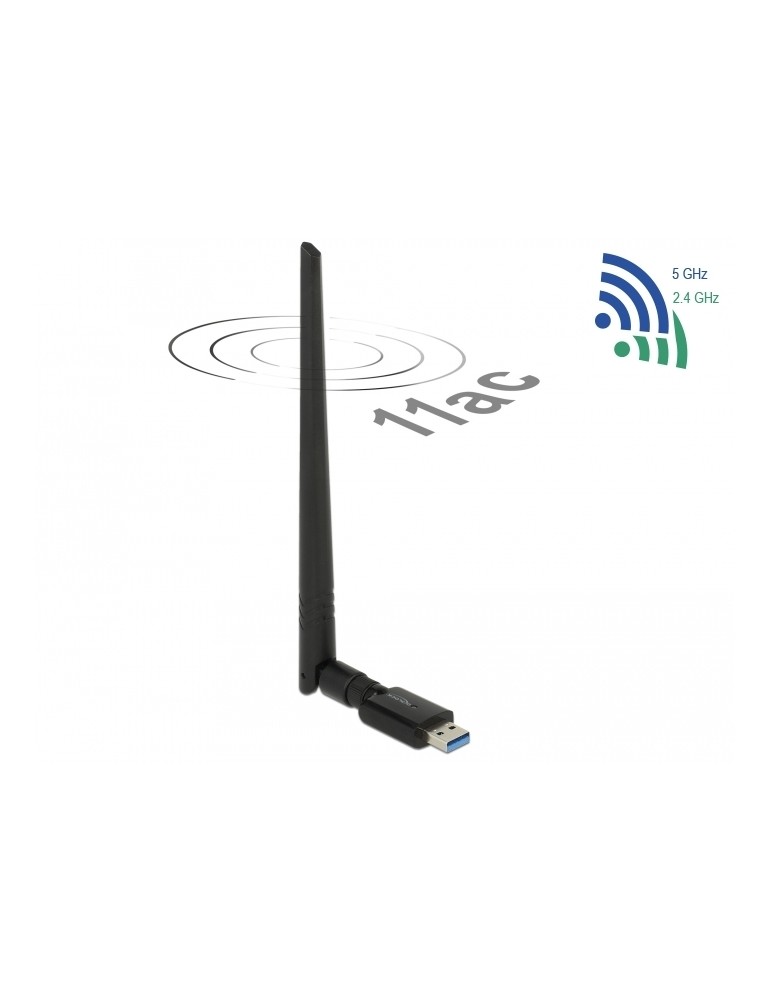Delock USB 3.0 Dualband WLAN Stick 867 + 300 Mbps mit externer Antenne