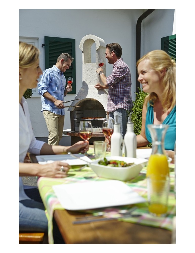 Gartengrillkamin St. Moritz – weiß‑braun Grillkamin | ShopVola