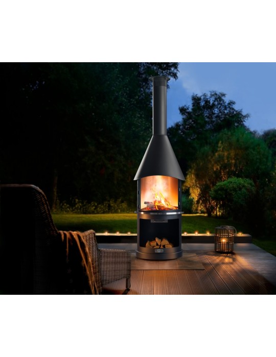 Kamin Sydney schwarz – Gartengrillkamin aus Edelstahl | ShopVola