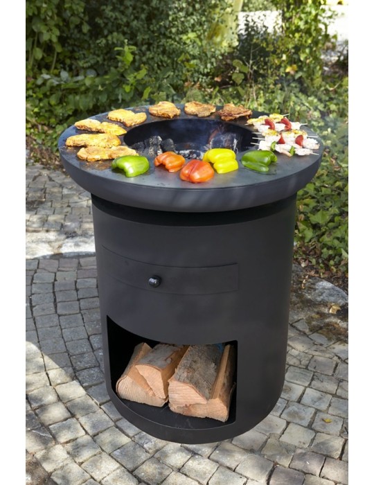 Grillsäule Sioux 80 cm schwarz – Plancha‑Feuerstelle | ShopVola