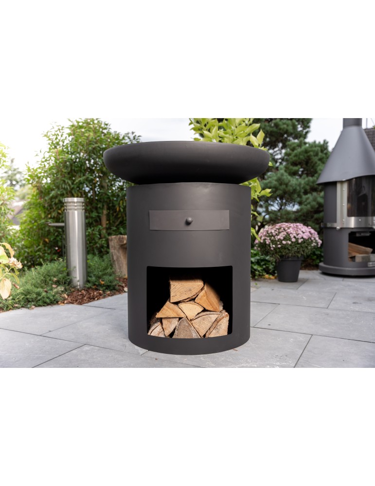 Grillsäule Sioux 80 cm schwarz – Plancha‑Feuerstelle | ShopVola