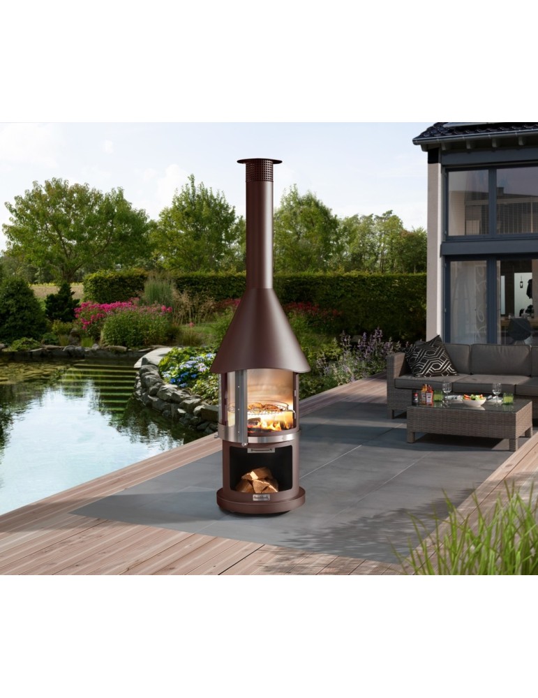 Kamin Melbourne braun – Edelstahl Grillkamin mit Schiebetür | ShopVola