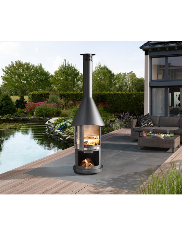 Kamin Melbourne dunkelgrau – Edelstahl Grillkamin mit Schiebetür | ShopVola