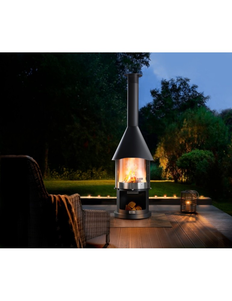 Kamin Melbourne schwarz – Edelstahl Grillkamin mit Schiebetür | ShopVola