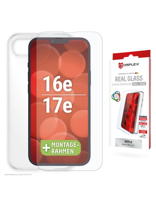 DISPLEX Real Glasschutzfolie + Handyhülle für iPhone 16e/17e