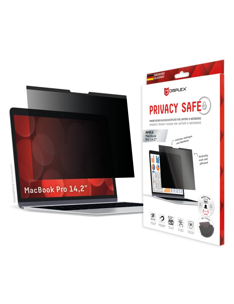 DISPLEX Privacy Safe Blickschutzfilter für MacBook Pro 14,2", Anti-Reflex, Bluelight-Filter, Magnetische Befestigung
