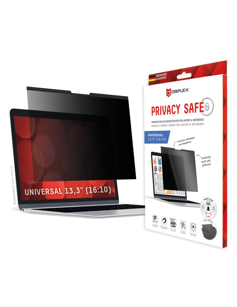 DISPLEX Privacy Safe Blickschutzfilter Universal 13,3", 16:10, Anti-Reflex, Bluelight-Filter, Magnetische Befestigung