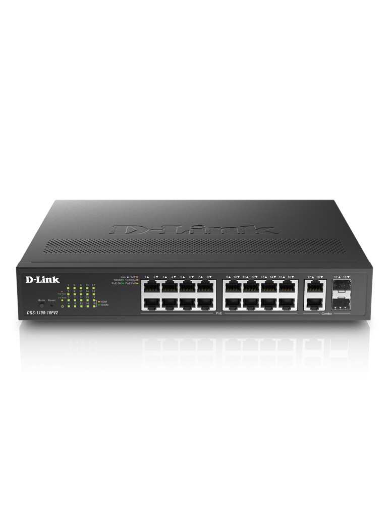 D-Link DGS-1100-18PV2 Smart Managed Switch 16x Gigabit Ethernet, 2x ComboGE/SFP, Desktop/19"-Rackmontage