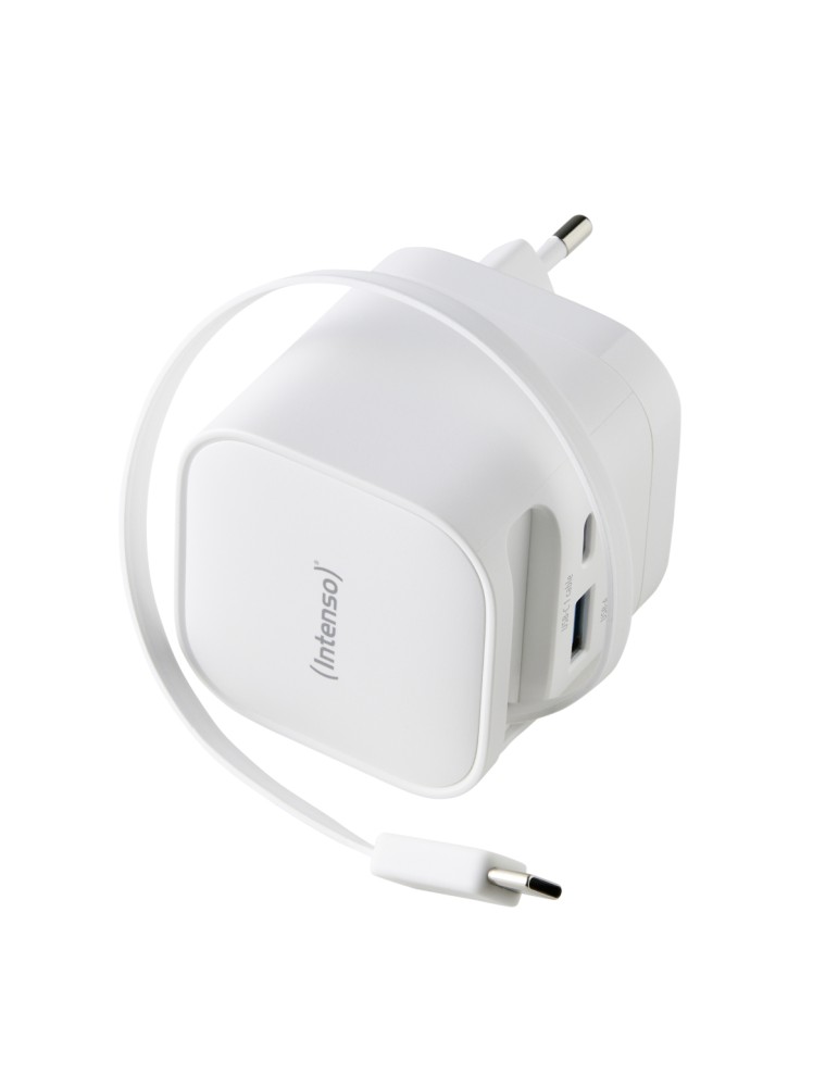 Intenso Power Adapter W65ACIC GaN white Schnellladegerät mit 65 W Leistung, Leistungsstarke GaN-Technologie, Ausziehbares 70 cm 