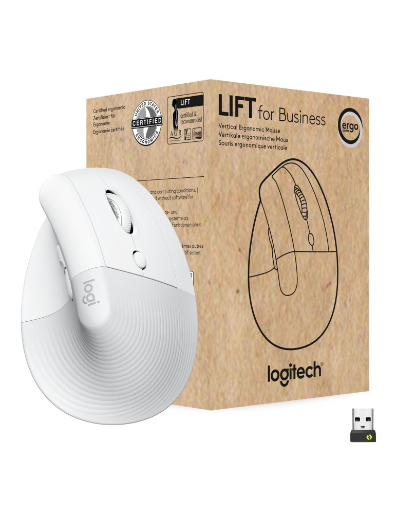 Logitech Wireless Mouse Lift for Business - Vertikale Maus, Ergonomisch geformt, Für Rechtshänder, White