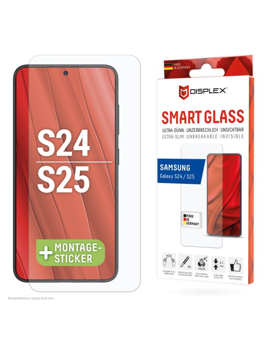 DISPLEX Smart Glass (9H) für Samsung Galaxy S24/S25 Montagesticker, unzerbrechlich, ultra-dünn, unsichtbar