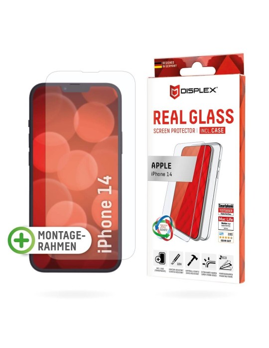 DISPLEX Panzerglas (10H) + Schutzhülle für Apple iPhone 14 Eco-Montagerahmen, + Case, Tempered Glas, kratzer-resistente Schutzfo