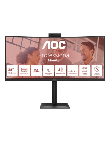 AOC CU34E4CW Curved Office Monitor 34 Zoll WQHD , höhenverstellbar, Lautsprecher, Webcam, schwarz