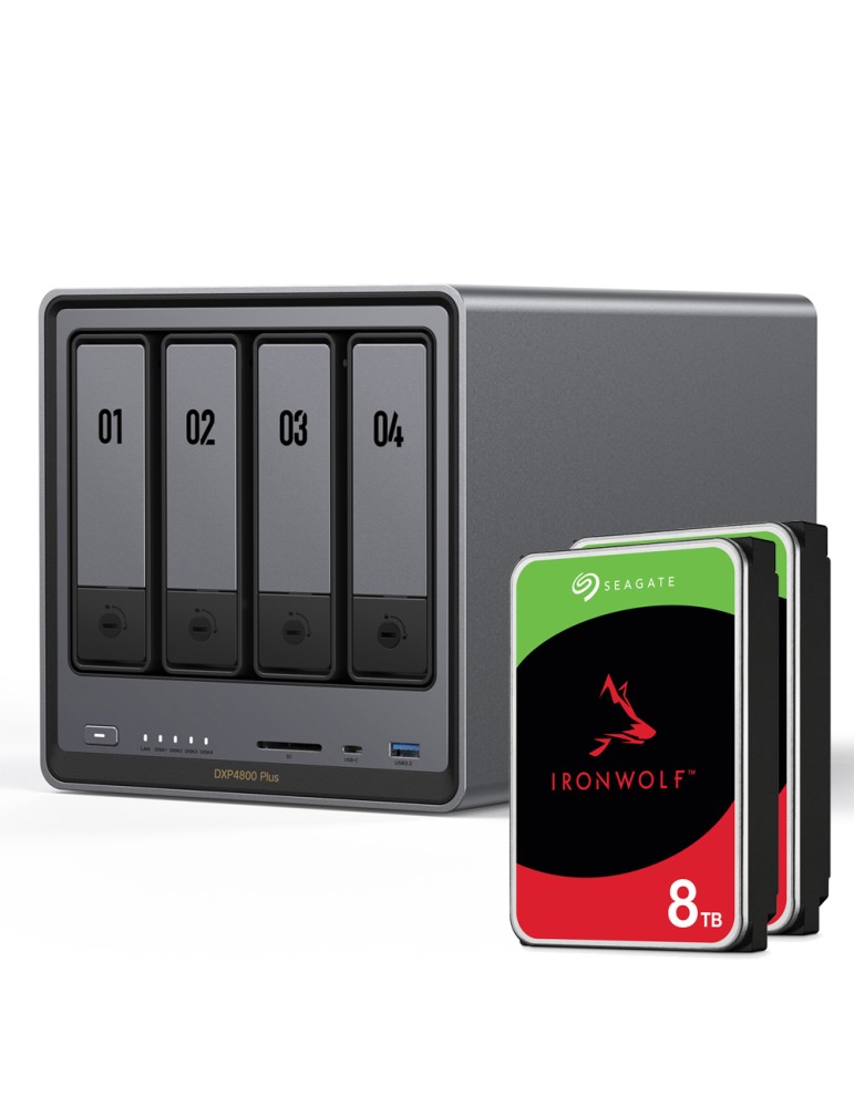 UGREEN DXP4800 Plus 16TB Seagate IronWolf NAS-Bundle NAS inkl. 2x 8TB Seagate IronWolf 3,5 Zoll SATA Festplatte