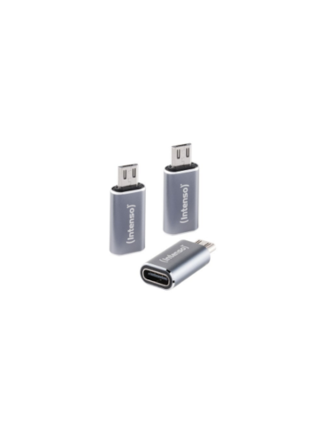 Intenso 3er Pack USB Adapter C480M USB-C Buchse zu microUSB Stecker, Unterstützt USB OTG, 480Mbps Datenübertragung, Aluminium an