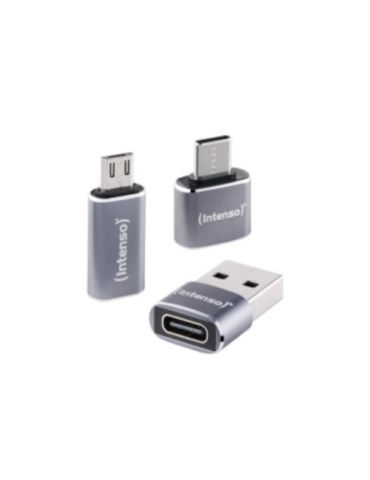 Intenso 3er Pack USB Adapter MIX480, Aluminium grau USB-C Buchse zu microUSB Stecker, USB-C Buchse zu USB-A Stecker, USB-C Buchs