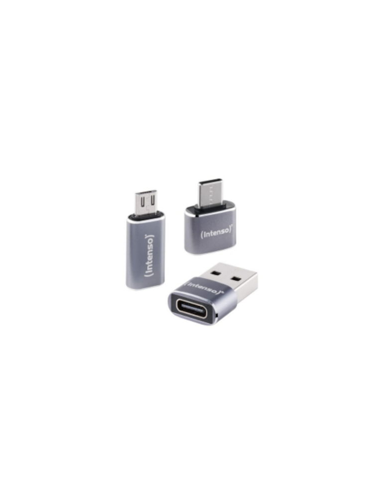 Intenso 3er Pack USB Adapter MIX480, Aluminium grau USB-C Buchse zu microUSB Stecker, USB-C Buchse zu USB-A Stecker, USB-C Buchs