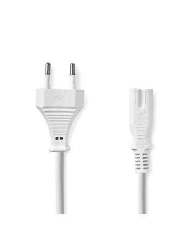 Nedis Stromkabel - Euro Männlich | IEC-320-C7 | 3.00 m Gerade | Gerade | Vernickelt | Flach | PVC | Weiss | Label