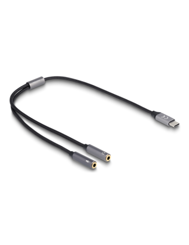 Delock Headset Adapter USB Type-C™ Stecker DAC 24 Bit - / 96 kHz Hi-Res zu 2 x 3,5 mm 3 Pin Klinkenbuchse