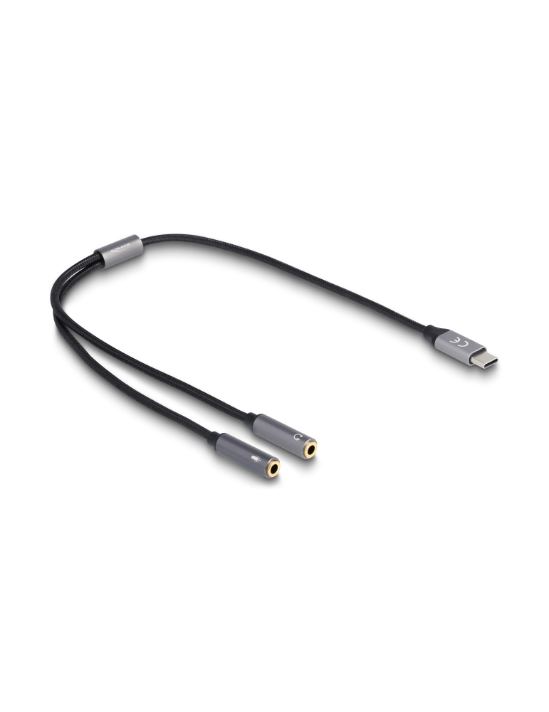 Delock Headset Adapter USB Type-C™ Stecker DAC 24 Bit - / 96 kHz Hi-Res zu 2 x 3,5 mm 3 Pin Klinkenbuchse