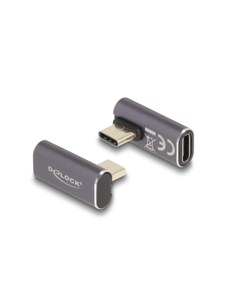 Delock USB Adapter 40 Gbps USB Type-C™ PD 3.0 100 W - Stecker zu Buchse gedreht gewinkelt links / rechts 8K 60 Hz Metall