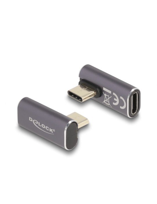 Delock USB Adapter 40 Gbps USB Type-C™ PD 3.0 100 W - Stecker zu Buchse gedreht gewinkelt links / rechts 8K 60 Hz Metall