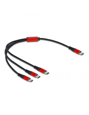 Delock USB Ladekabel 3 in 1 USB Type-C™ zu 3 x USB Type-C™ 30 cm schwarz / rot