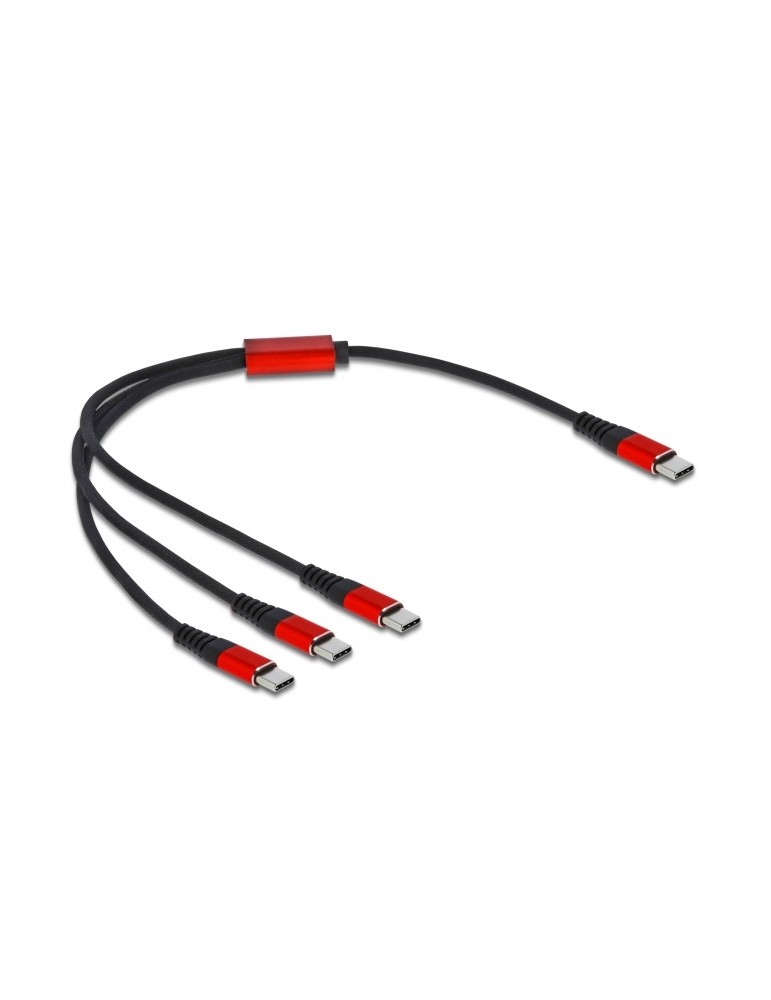 Delock USB Ladekabel 3 in 1 USB Type-C™ zu 3 x USB Type-C™ 30 cm schwarz / rot