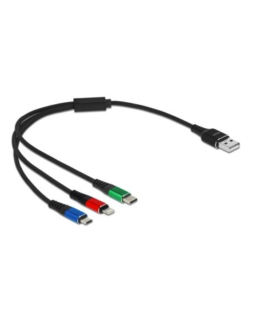 Delock USB Ladekabel 3 in 1 Typ-A zu Lightning™ / Micro USB / USB Type-C™ 30 cm 3-farbig