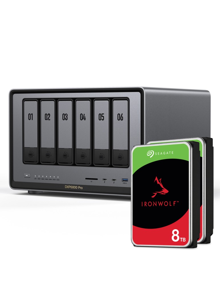 UGREEN DXP6800 Pro 16TB Seagate IronWolf NAS-Bundle NAS inkl. 2x 8TB Seagate IronWolf 3.5 Zoll SATA Festplatte