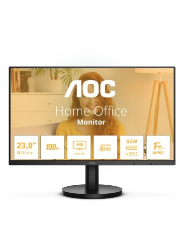 AOC 24B3CA2 24 Zoll Full HD Monitor, eingeb. Lautsprecher (1920x1080, 100 Hz, HDMI, USB-C (65 W Power Delivery), USB Hub) schwar