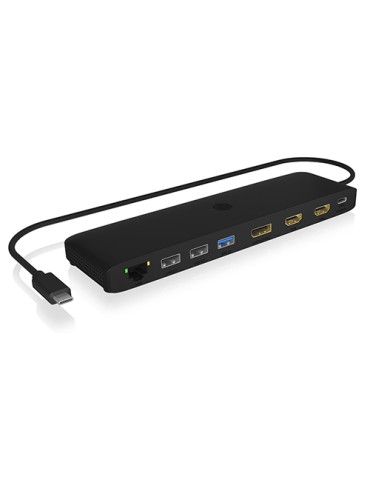 Icy Box USB Type-C DockingStation mit dreifacher Videoausgabe 4x USB-A-, 1x USB-C-PD-, 1x RJ45 Netzwerk-Anschluss, microSD- und 