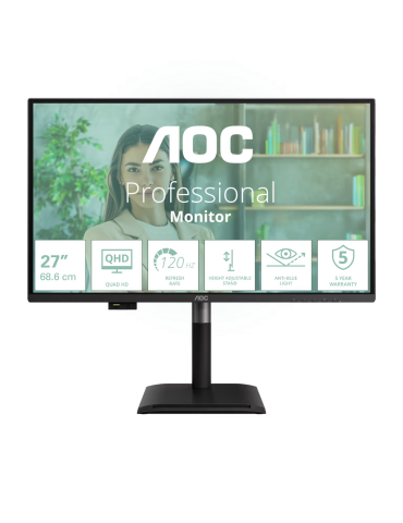 AOC Q27P4U 27 Zoll - QHD Office Monitor IPS Panel, QHD, 120 Hz, 4 ms, HDMI, DP, USB-Hub, USB-C
