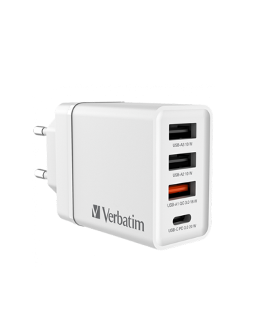 VERBATIM CHR-30EU2 30 W USB Netzladegerät mit 4 Anschlüssen 1 x USB-C® PD 20 W / 1 x USB-A QC 3.0 / 2 x USB-A 10W, weiß