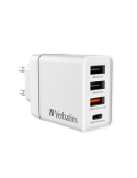 VERBATIM CHR-30EU2 30 W USB Netzladegerät mit 4 Anschlüssen 1 x USB-C® PD 20 W / 1 x USB-A QC 3.0 / 2 x USB-A 10W, weiß