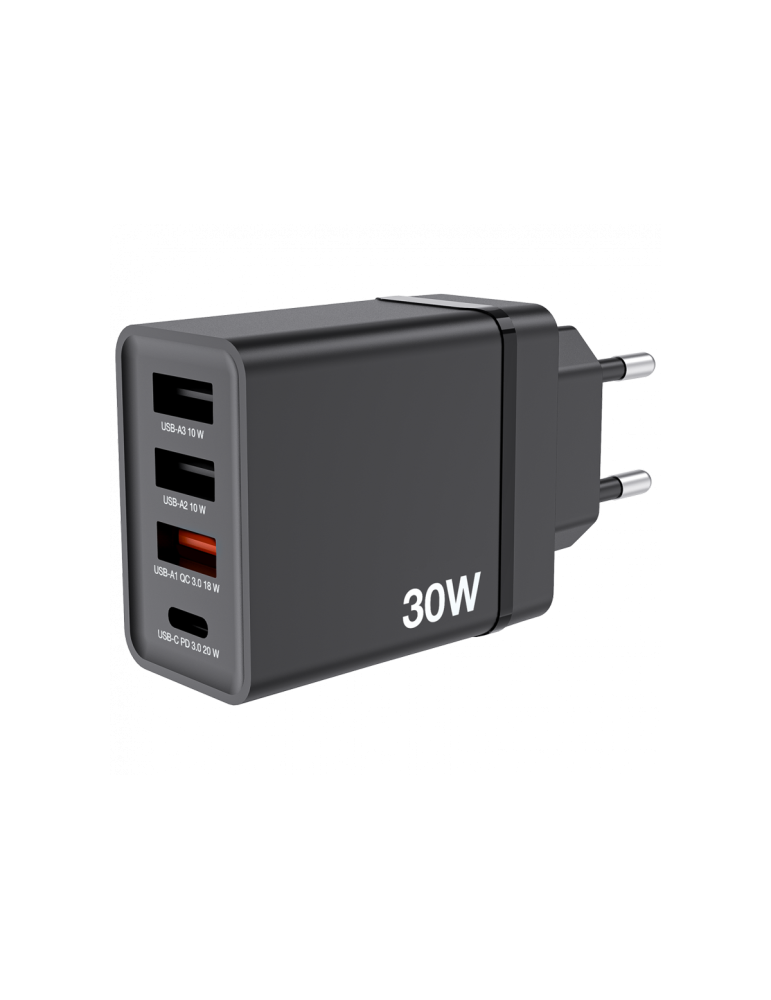 VERBATIM CHR-30EU2 30 W USB Netzladegerät mit 4 Anschlüssen 1 x USB-C® PD 20 W / 1 x USB-A QC 3.0 / 2 x USB-A 10W, schwarz