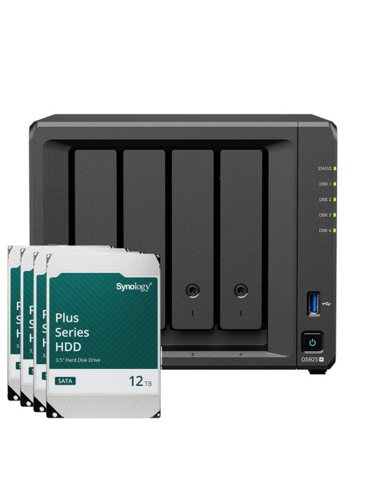 Synology DS925+ 48TB Plus HDD NAS-Bundle NAS inkl. 4x 12TB Synology Plus 3.5 Zoll SATA Festplatte