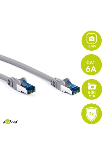 Goobay 7.5m RJ45 Patchkabel CAT 6A S/FTP (PiMF), 500 MHz, mit CAT 7 Rohkabel, grau LSZH halogenfrei, Kupfer