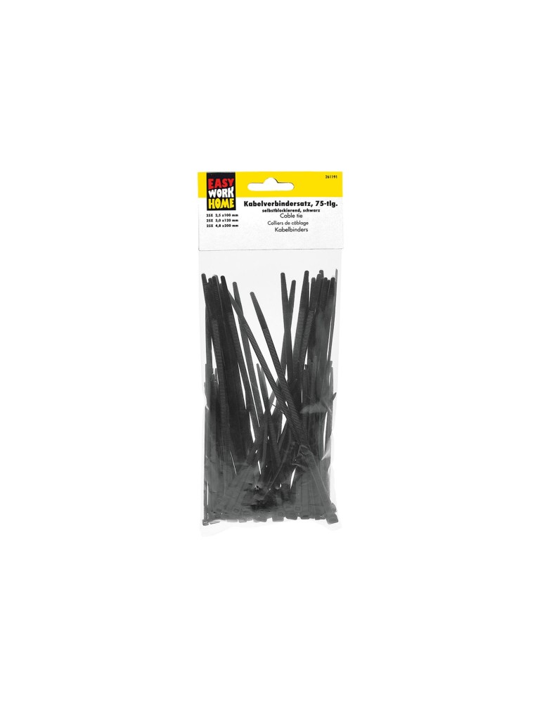 EASY WORK Kabelbindersatz 75-tlg schwarz