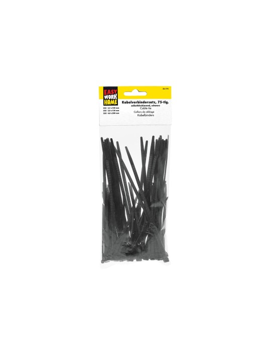EASY WORK Kabelbindersatz 75-tlg schwarz