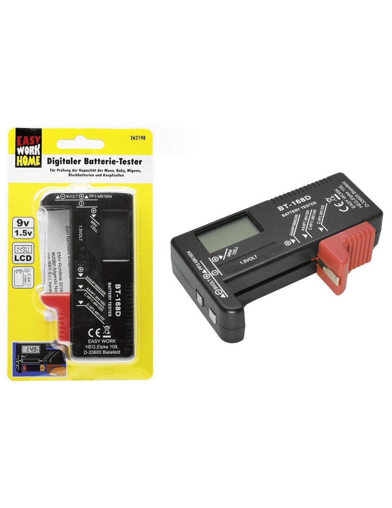 EASY WORK Batterietester Testbatterien in voller Größe: C, AA, AAA, D, N, 9V und 1,55V Knopfzelle