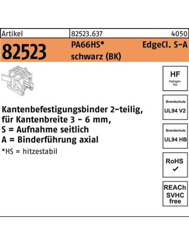 Befestigungsbinder R 82523 Edgecl. 4,6x200/45 PA66HS sw SA 500St HELLERMANNTYTON - VPE: 500