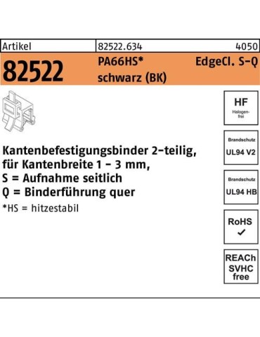 Befestigungsbinder R 82522 Edgecl. 4,6x200/45 PA66HS sw SQ 500St HELLERMANNTYTON - VPE: 500