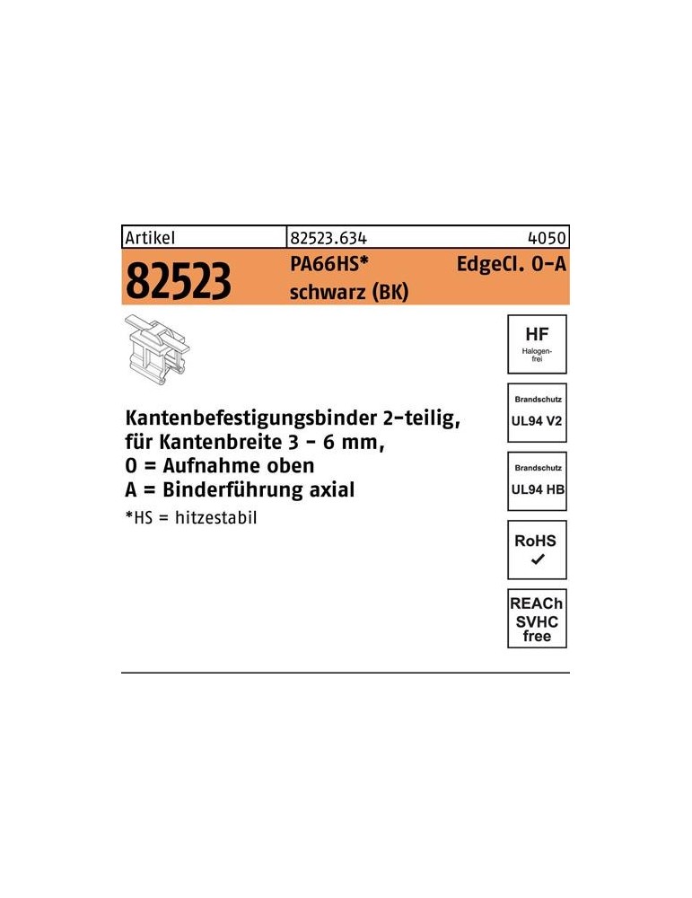 Befestigungsbinder R 82523 Edgecl. 4,6x200/45 PA66HS sw OA 500St HELLERMANNTYTON - VPE: 500